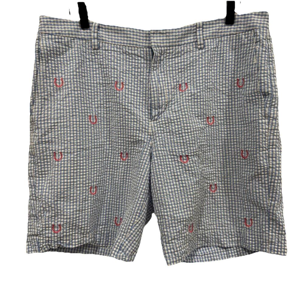 Vineyard Vines Breaker Short Mens 36 Gingham Check Horseshoe Blue Cotton‎ Chino